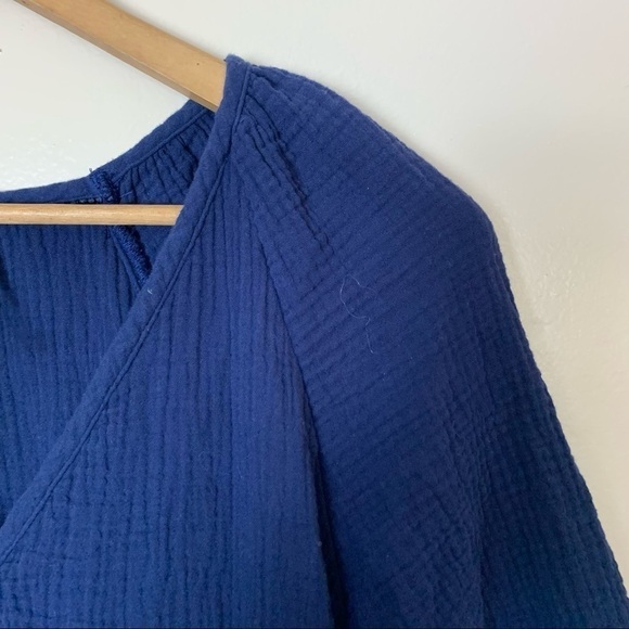 [Anthropologie] Navy Blue Puff Sleeve Brushed Cotton Short Sleeve Dress - Picture 3 of 9